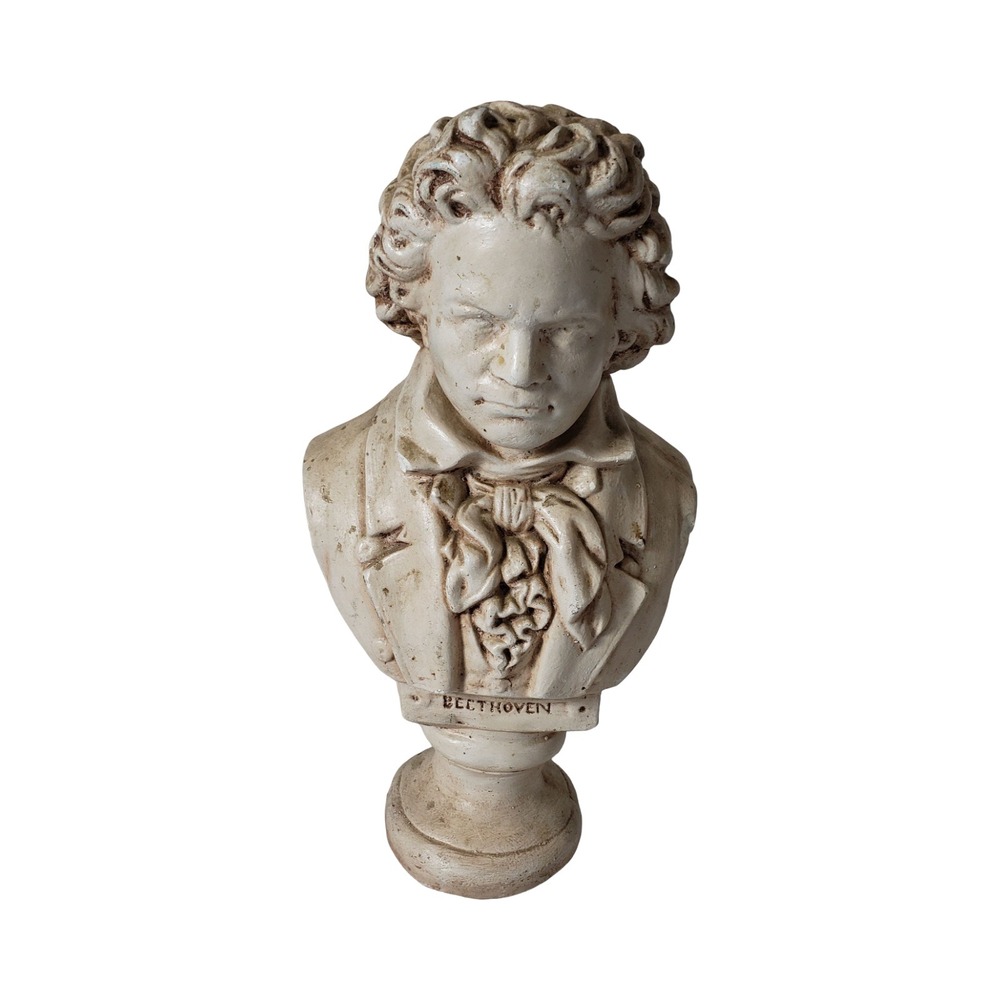 Vintage Beethoven Composer Bust Statue Off-White Weathered Finish 8.5 Inch